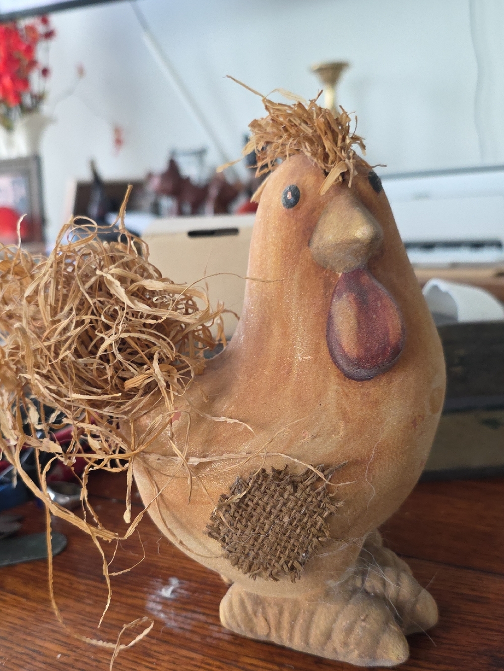 Farmhouse Handcrafted Decorative Chicken Figurine - Tan Med Size